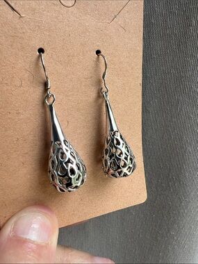 925 Sterling Silver Filigree Teardrop Dangle Earrings - Women Jewelry